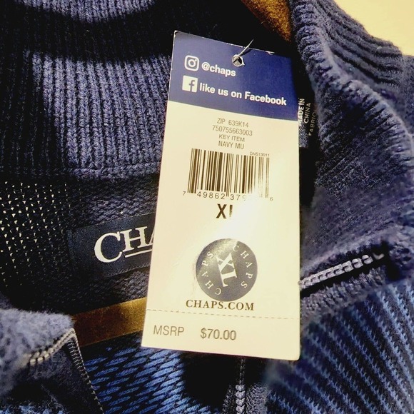 Vintage Men's Chaps Cotton Size XL Blue Stripe Half Zip Sweater NWT - Picture 3 of 11